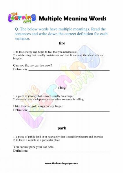 Multiple Meaning Words - Grade 2 - Activity 5