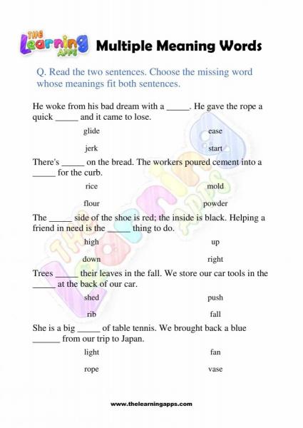 Multiple Meaning Words - Grade 3 - Activity 1