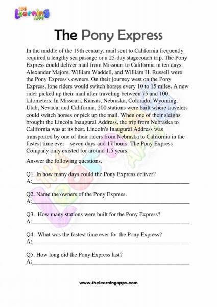 Non Fiction Reading Passages - Grade 2 - The Pony Express