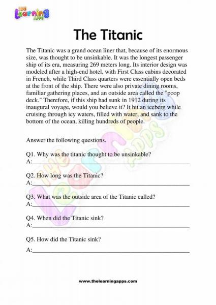 Non Fiction Reading Passages - Grade 2 - The Titanic
