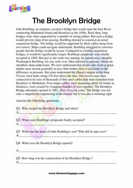 Non Fiction Reading Passages - Grade 3 - The Brooklyn Bridge