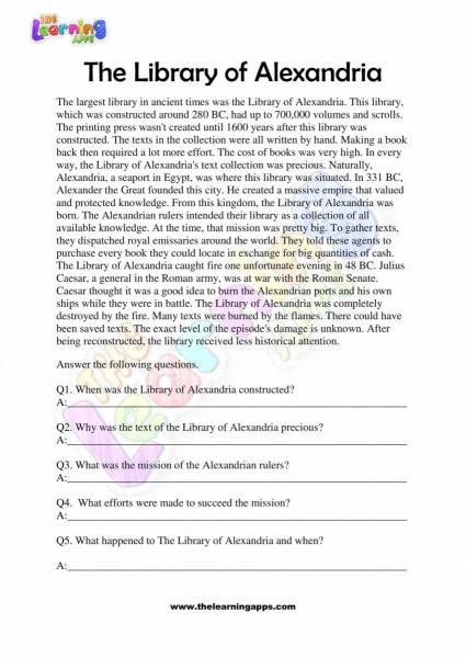 Non Fiction Reading Passages - Grade 3 - The Library of Alexandria