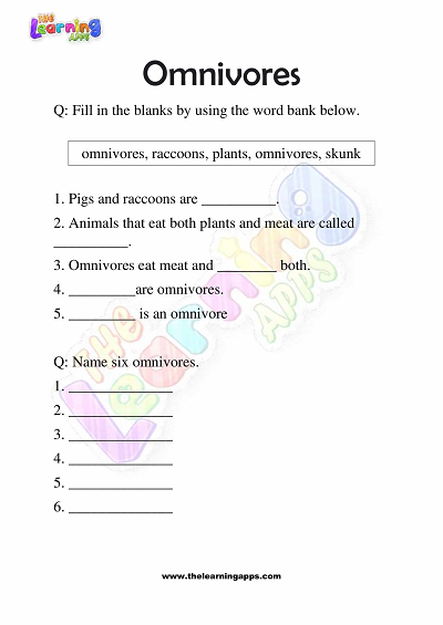 Omnivores Worksheets for Grade 3 – Activity 4