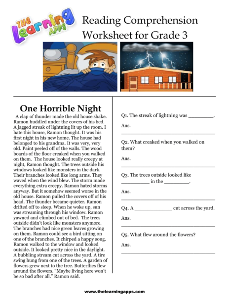 One Horrible Night Comprehension Worksheet