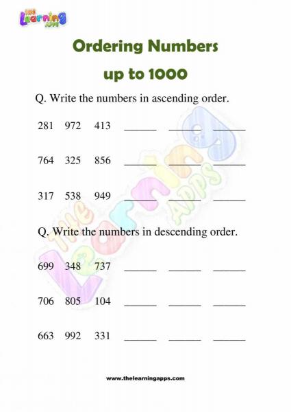 Ordenar Números - Grado 3 - Actividad 9