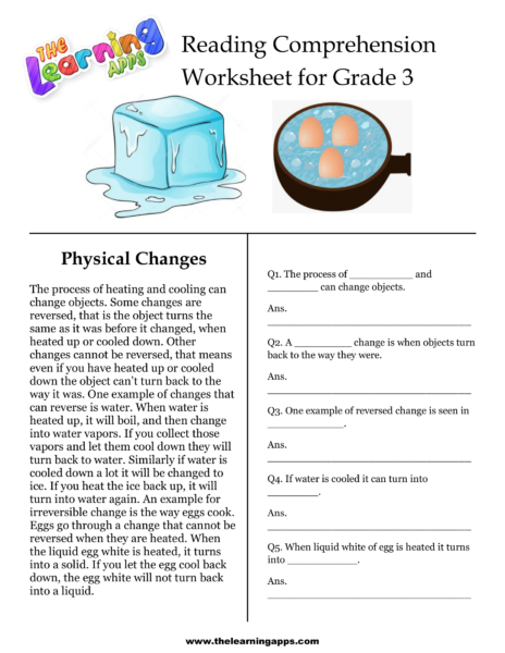 Physical Changes Comprehension Worksheet