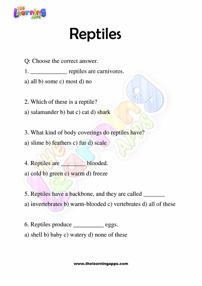 Reptiles Worksheets for Grade 3 – Activity 4