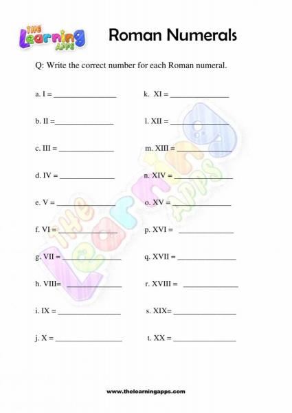 Roman Numerals - Grade 1 - Activity 2