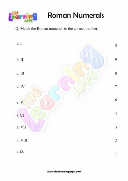 Roman Numerals - Grade 1 - Activity 3