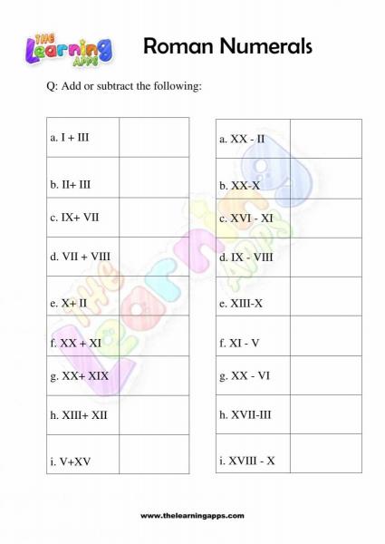 Roman Numerals - Grade 1 - Activity 5
