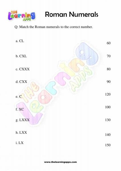 Roman Numerals - Grade 3 - Activity 3