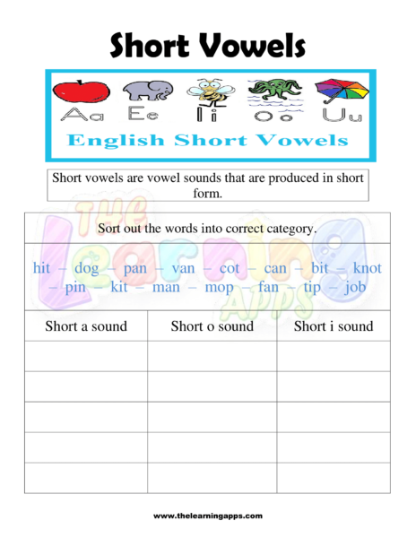 Short vowels Worksheet 02