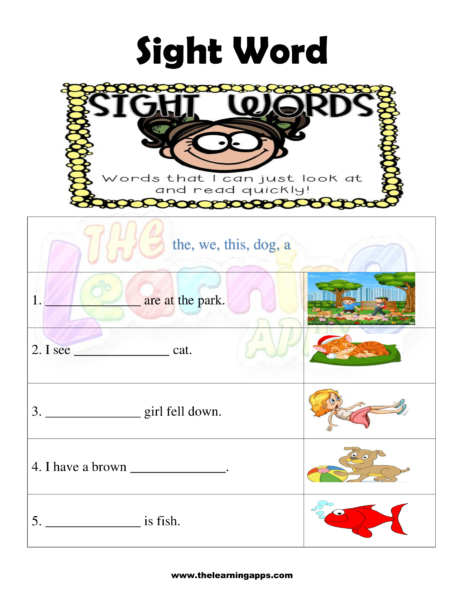 Sight Word גיליון עבודה 09