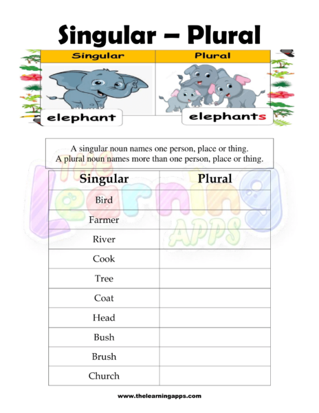 Free Singular and Plural Nouns Worksheet for Kids