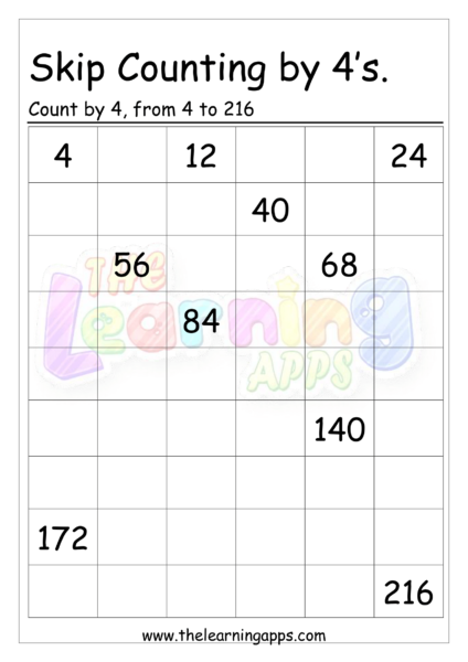 Skip Counting by 4 Worksheet