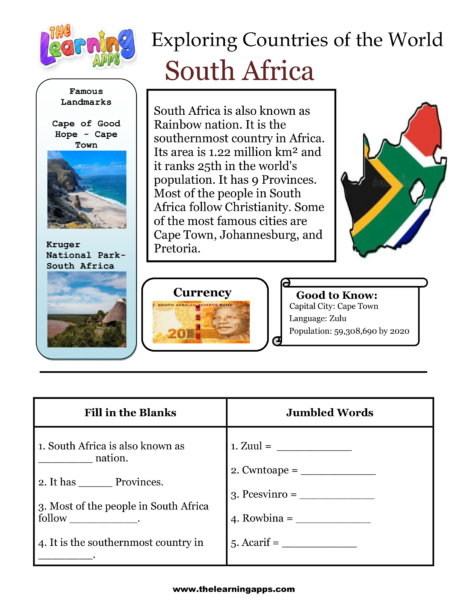 Pracovný list Južná Afrika