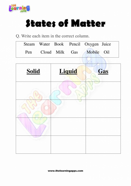 States of Matter Worksheet for Grade Two Activity 03