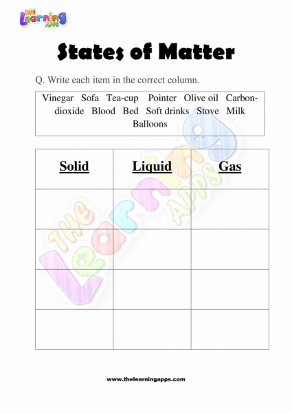 States of Matter Worksheet for Grade Two Activity 04