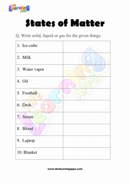 States of Matter Worksheet for Grade Two Activity 05