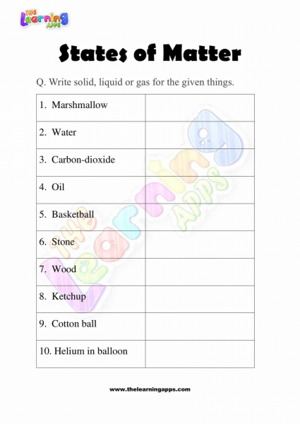 States of Matter Worksheet for Grade Two Activity 06