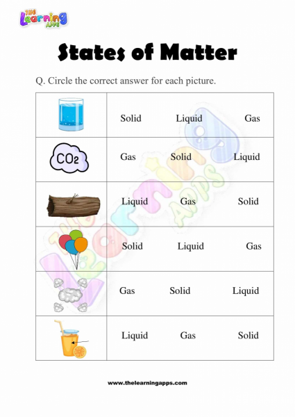 States of Matter Worksheet for Grade Two Activity 07