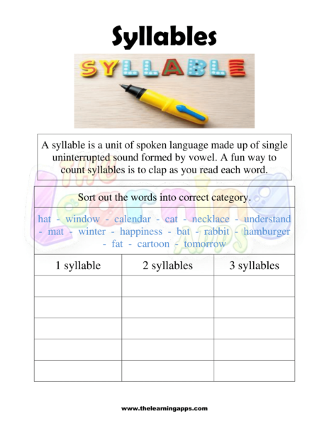 Syllable Worksheet 01