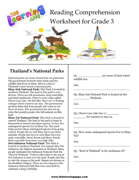 Het werkblad Begrijpen van het Nationaal Park van Thailand