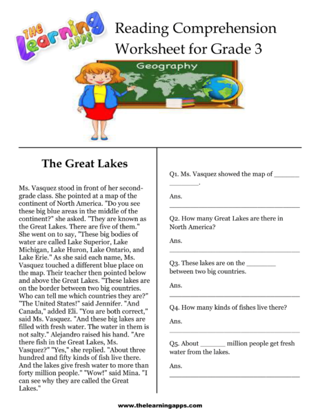 I-Great Lakes Comprehension Worksheet