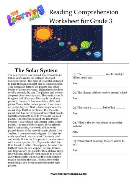 I-Solar System Comprehension Worksheet
