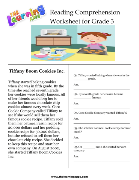 Tiffany Boom Cookies Inc Comprehension Worksheet