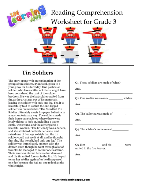 Tin Soldiers Comprehension Worksheet