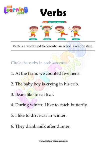 hoja de trabajo de verbos para el grado 1