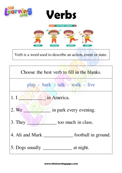 foglio di lavoro dei verbi per il grado 1