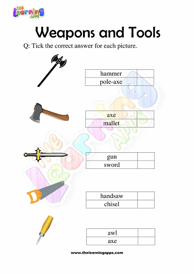 Weapons-and-Tools-Worksheets-for-Grade 3-Activity-10