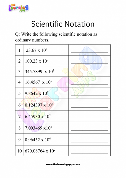 Arbeitsblatt zur wissenschaftlichen Notation Klasse 3-01