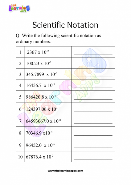 Arbeitsblatt zur wissenschaftlichen Notation Klasse 3-02