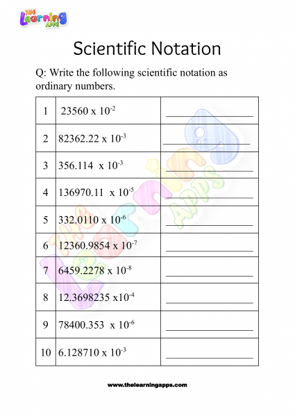 Arbeitsblatt zur wissenschaftlichen Notation Klasse 3-06