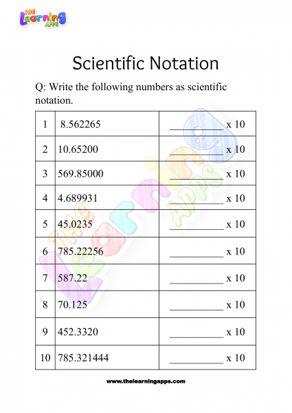 foglio di lavoro di notazione scientifica grado 3-07