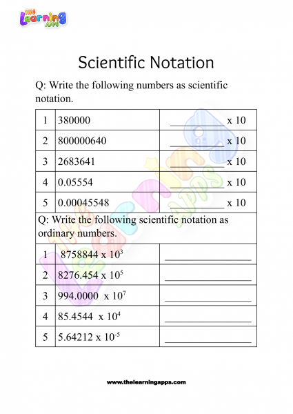 scientific notation worksheet grade 3-10
