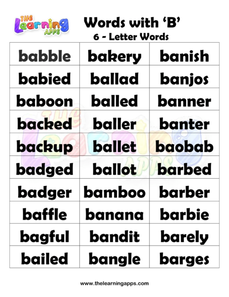 Words that Start with B for Kids  Words that Begin with B