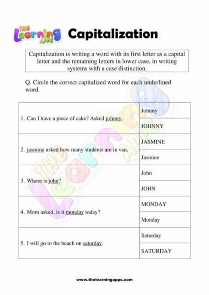 Capitalization Worksheet 09