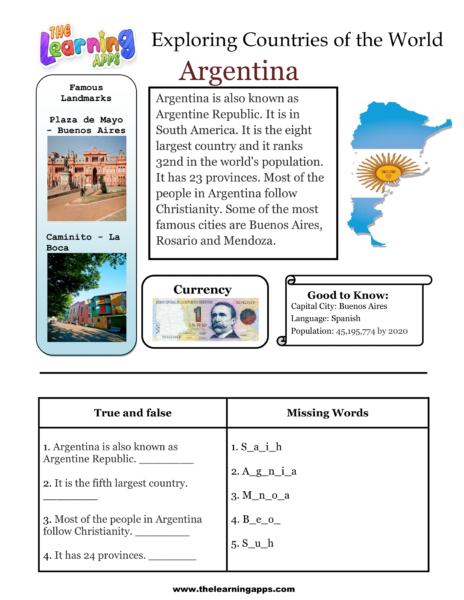 Countries Worksheet Argentina-1