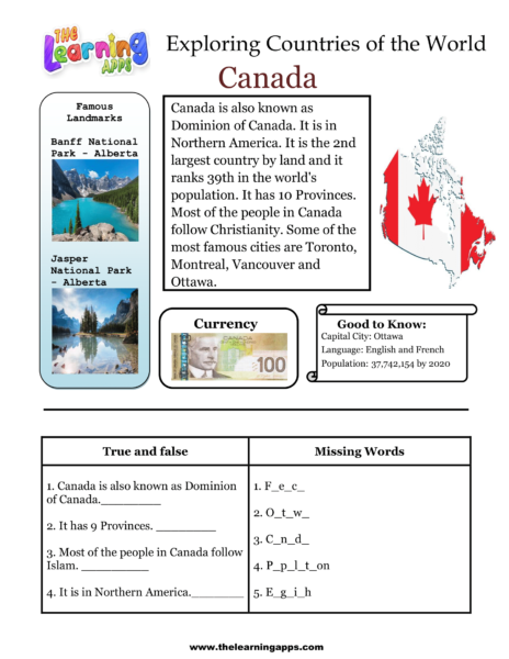 Countries Worksheet Canada-1