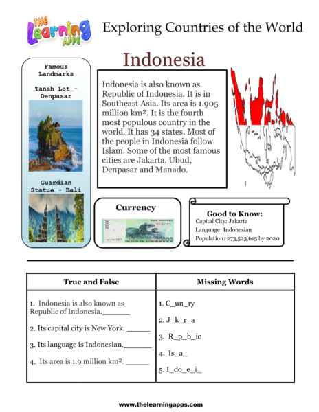 Countries Worksheet Indonesia-1