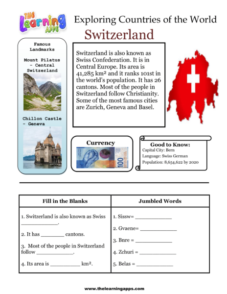 Countries Worksheet Switzerland-1