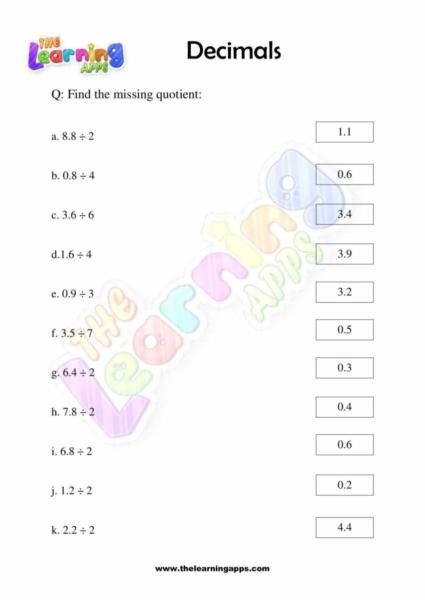 Decimal worksheet for grade three 02