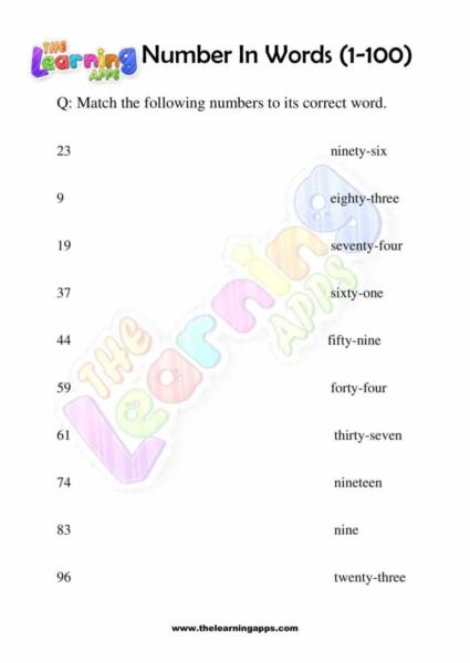 Number Words (1-100) grade one 08