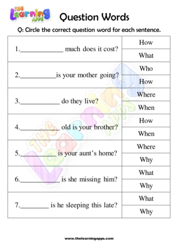 Question Word Worksheet 02